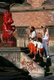 Nepal: Westerners (hippies) paying their respects to the Hindu god Hanuman, devotee of Rama, Hanuman shrine in Pashupatinath, Kathmandu